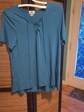 Old Navy Teal Lace-Up Short Sleeve Women's Top